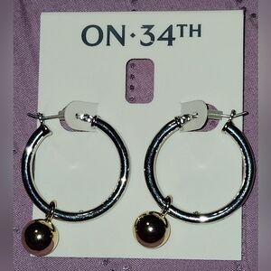 On 34th Two-Tone Ball Charm Hoop Earrings,